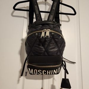 Quilted Nylon Patch Backpack by Moschino COUTURE! Silver Logo
